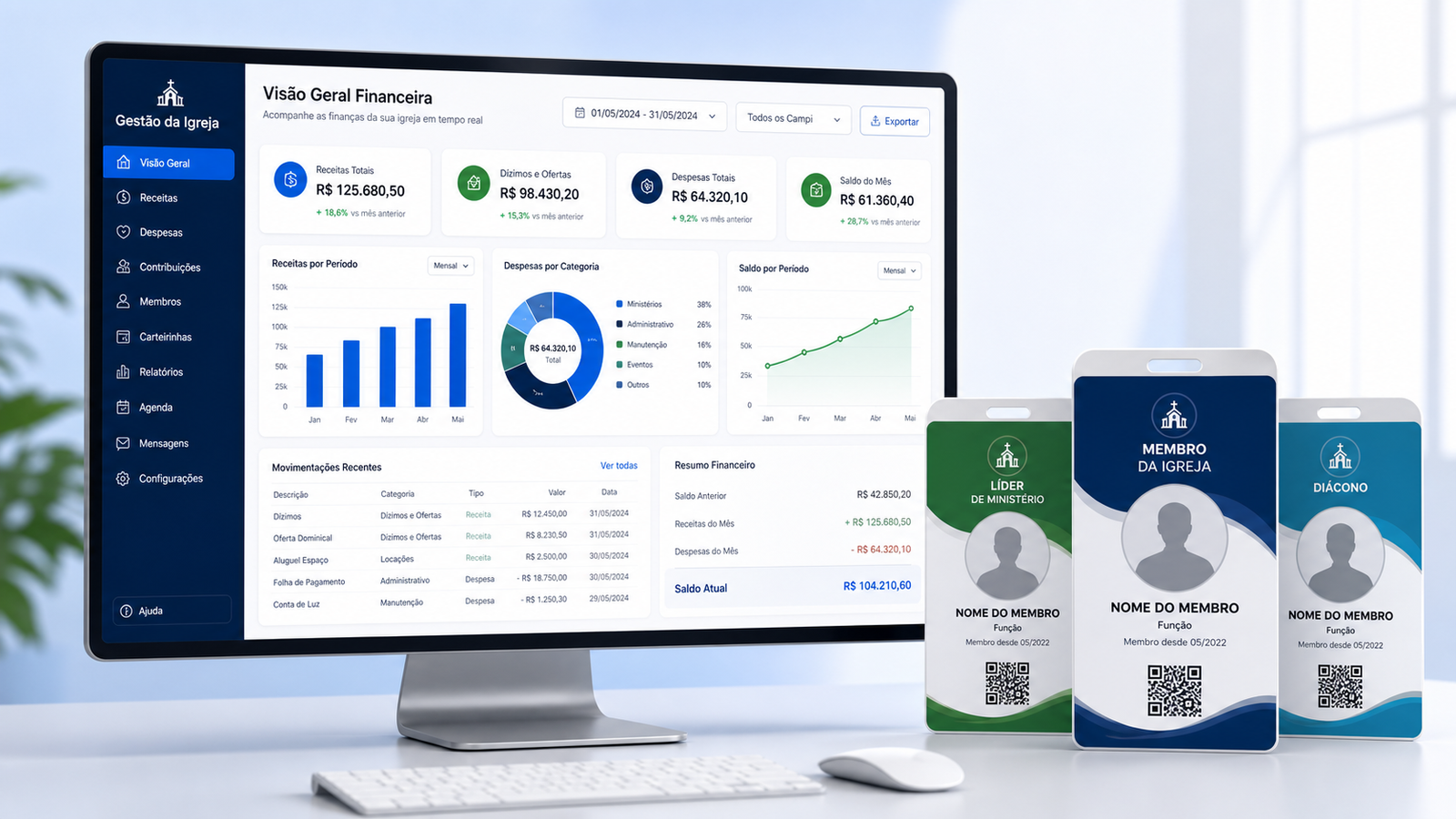 Dashboard da tesouraria e carteirinhas inteligentes